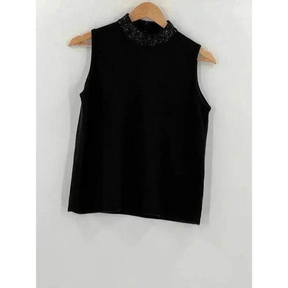 VINTAGE Designers Originals Sequin Black Turtleneck Sleeveless Sweater SMALL - Picture 1 of 9